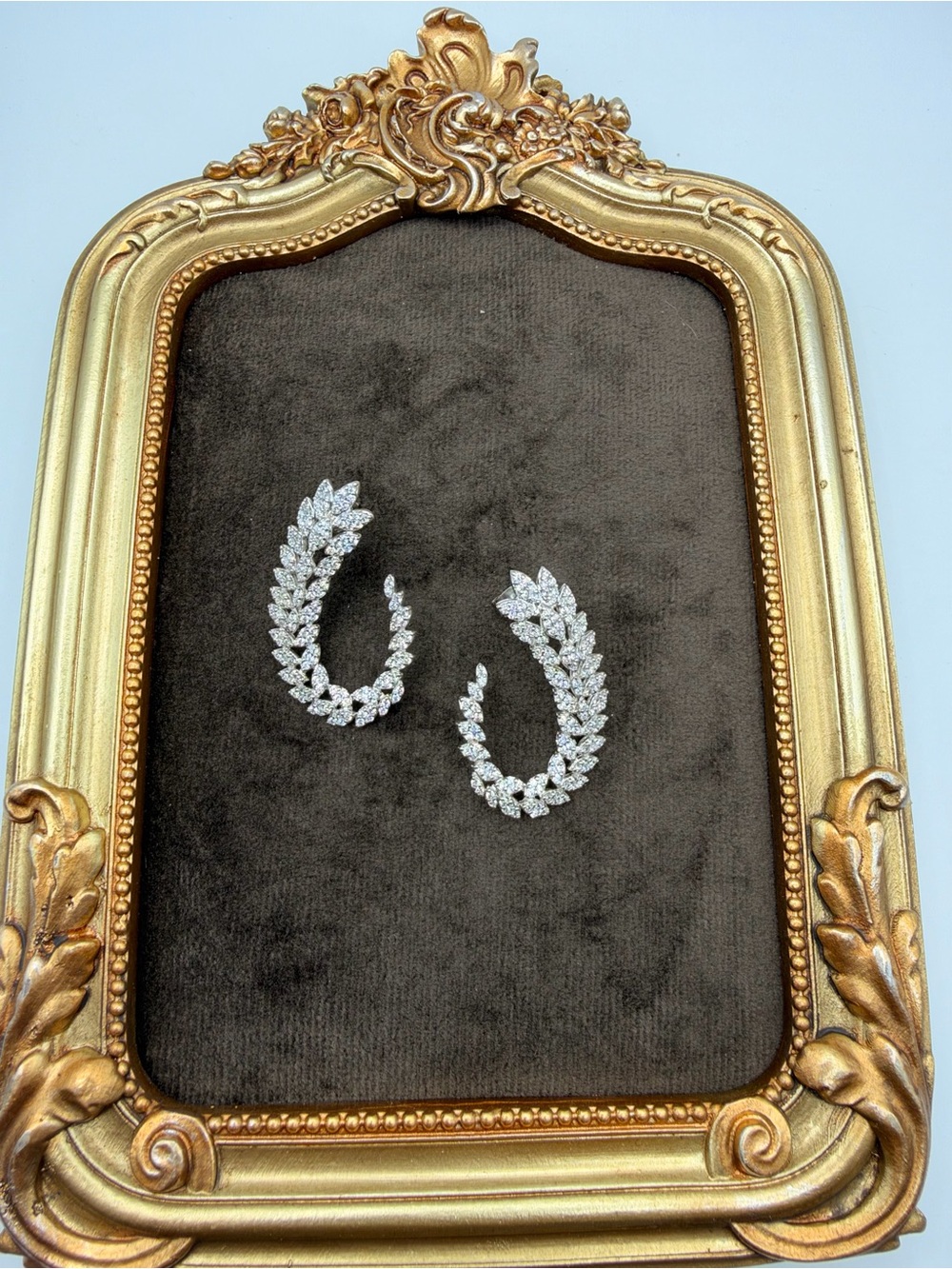 Silver CZ Laurel Leaf Statement Earrings